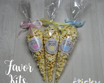 Personalized Ready to Pop Stickers, Ready to Pop Favours, Baby Shower Stickers, Cone Bags, Baby Shower Favors, Ready to Pop Favors, New Baby