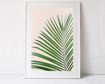 Palm Leaf Print, Tropical Print DIGITAL DOWNLOAD PRINT Green Palm Leaf Art Print, Large Digital Print, Palm Printable Art, Blush Pink Art