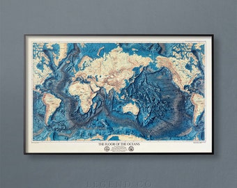 Ocean Floor Map, World Map, Oceans Map, Atlantic Ocean Map, Pacific Ocean Map, Indian Ocean Map, Southern Ocean Map, Artic Ocean, Wall Map