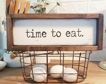 Farmhouse Kitchen Decor | Vintage Market and Grocery | Casual Farmhouse | Fixer Upper | Cottage Home | White Wash | Time To Eat | Handmade
