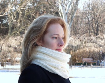 White scarf knit infinity scarf crochet infinity scarf wool scarf womens scarf teen girls scarf valentines day gift for wife birthday gift