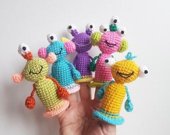 Monsters Finger Puppets crochet toys finger theater aliens Waldorf toy kids gift baby shower gift baby toys christmas gift toy play set gift