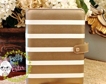 A5 Planner Binder, Copper Gold Striped Ring Binder, Wedding Gift, Agenda, Personal Size Binder OR A5 Binder, Leather Binder, Gift For Him