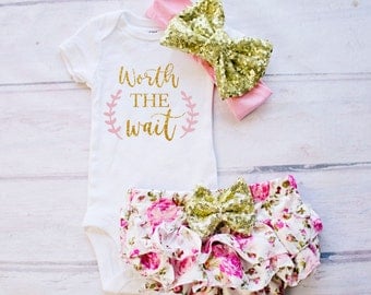 Baby Girl Coming Home Outfit - Worth The Wait Newborn Outfit - Baby Girl Going Home Outfit, Hospital Outfit, Girl Clothing, One Piece