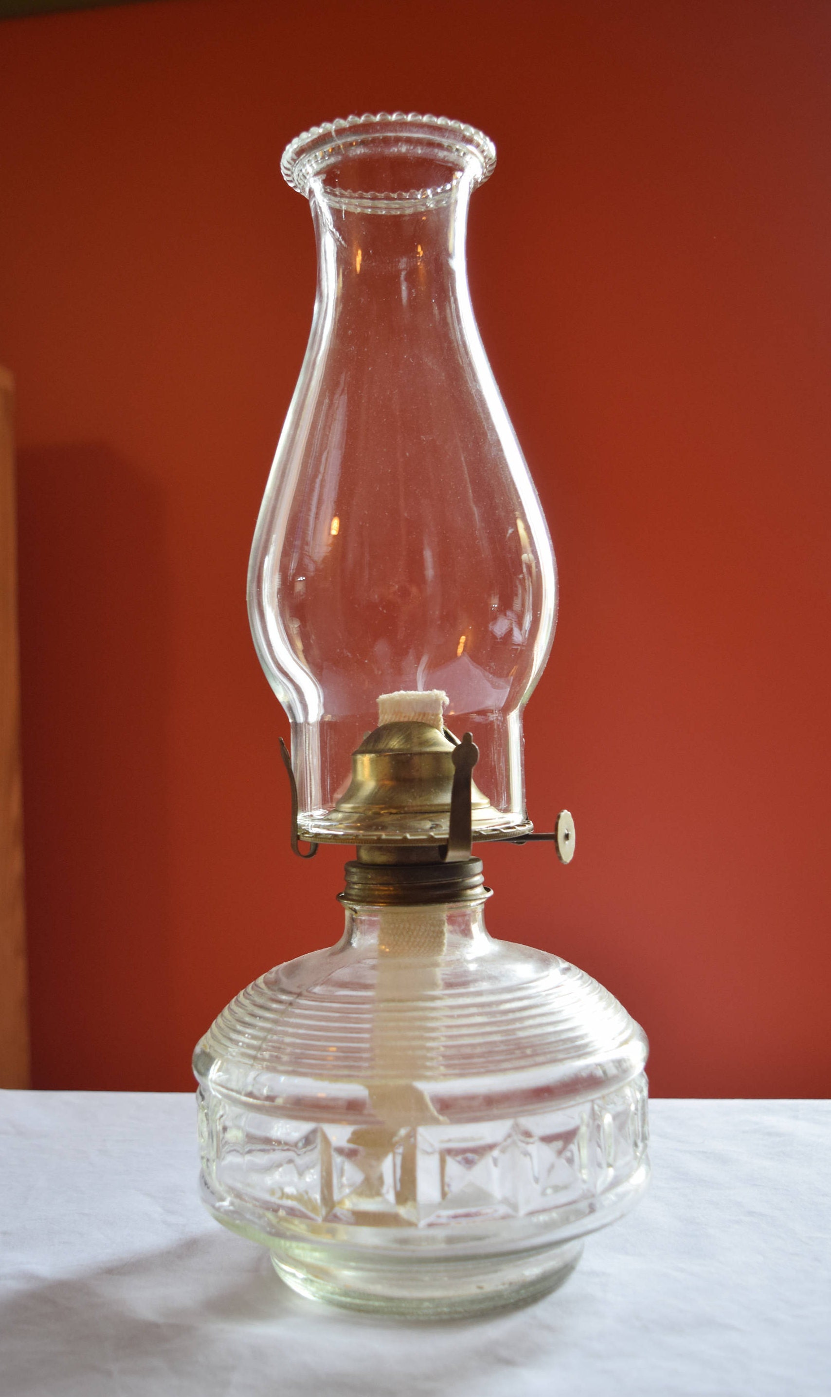 Vintage Oil Lamp/ Glass Hurricane Oil Lamp/ Home Decor/