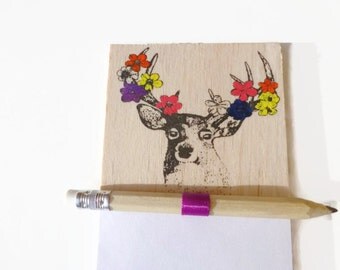 Magnet notepad - Fridge magnet - Deer notepad - Magnetic notepad - Shopping list - Wood notepad - Deer fridge magnet - Grocery list - Deer