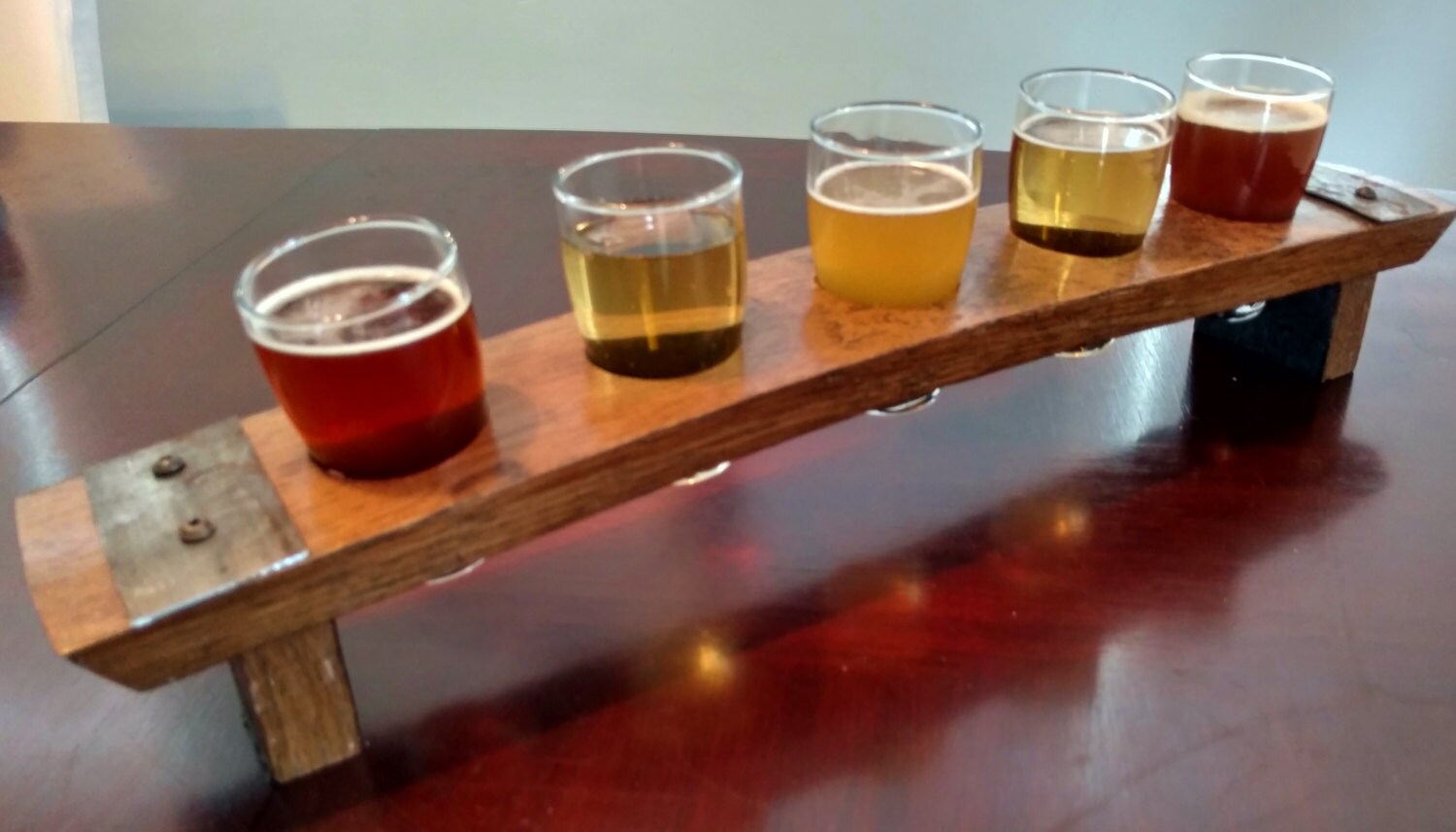Beer Flight Tray Made From Reclaimed Whiskey Barrel Stave 5 Glass