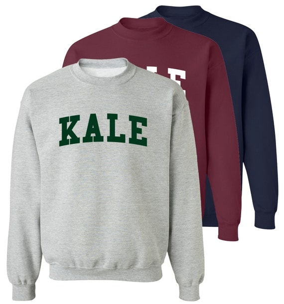 Yale University Style Kale Sweatshirt / TShirt. Vegan gifts