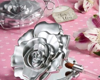 Realistic Plastic Silver Rose 3D Compact Mirror