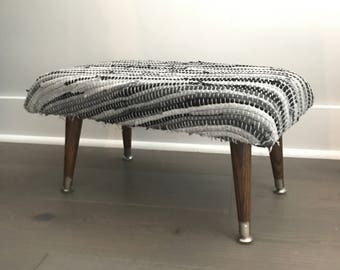 Rag Rug Midcentury Foot Stool
