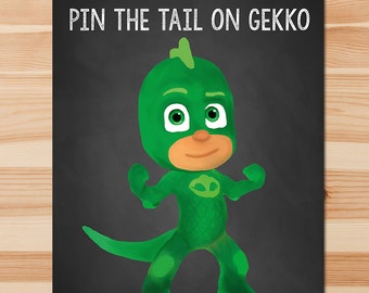 PJ Masks Pin the Tail Game Gekko - Green Chalkboard - Boy PJ Masks Game - PJ Masks Birthday Boy Party - Pj Masks Printable Party Game