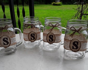 Rustic Wedding Favor - Rustic Wedding Decor - Adult Party Favor - Drinking Jars Gift - Set of 4