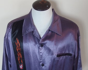 Mens Vintage Purple Satin Bowling Style Shirt Rayon Acetate