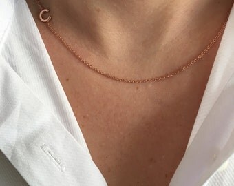 Initial Necklace, Sideways Initial Necklace, Silver Initial Necklace, Custom initial necklace, Gold Initial Necklace- Tiny initial necklace