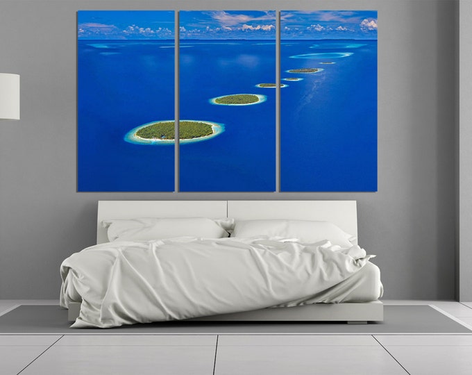 Large Maldives photo print, Islands in ocean canvas wall art, islands paradise wall art, decor sea wall art, travel print
