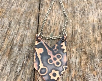 Chevron Necklace, Copper Metal, Steampunk Jewelry, Boho, Bohemian, Rustic style, Everyday, Industrial Arrows, Summer,Geometric,Skeleton Keys