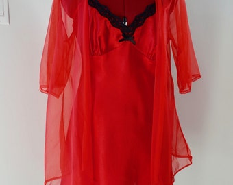 60s Red Sheer Boudoir Duster Sexy Short See Through Transparent Robe Lingerie Retro Vintage Womens Size Small Medium S M