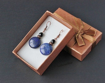 Blue gemstone earrings Lapis lazuli jewelry Black blue earrings Dark blue earrings Blue stone earrings Lapis lazuli earrings Copper fittings