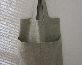 Natural linen tote bag, burlap shopping bag, rustic linen bag