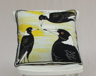 3 Magpies Cushion Cover or pillow cover 100% Heavy Cotton 50cm by 50cm