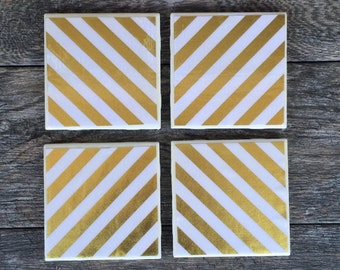 Gold and White Striped Coasters