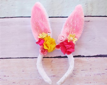Bunny Ears Headband - Lace Bunny Ear Headband, Easter Bunny, Easter Headband, Lace Ears, Bunny Ears, Flower Bunny Ears, Flower Crown, Lace