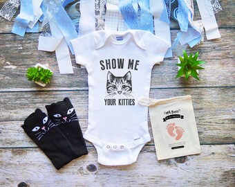 Show Me Your Kitties Baby Onesie® Cute Baby Girl and Boy Clothes - Infant & Newborn Clothes - Baby Shower Gifts - Funny Baby Onesies - M55