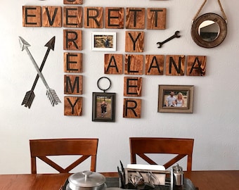 Oversized Scrabble Tiles | Scrabble Wall Art | Scrabble Tiles | Choose Your Word"s" | Rustic Wood Tile | Large Scrabble Tiles