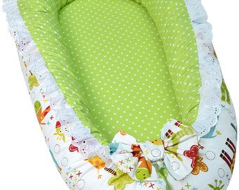 Newborn nest, Baby nest bed, Newborn gift, Newborn photo prop, Green baby nursery, Zoo animal nursery, Baby bed, Unisex baby nest