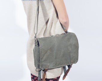 Canvas Bag Messenger Bag, Army Bag Cross Body Bag, Vintage Military Bag 1980's, Canvas Messenger Bag, Cross Body Bag