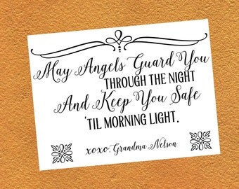 Personalized Quilt Label / May Angels guard You / Printed Quilt Label / Custom Quilt Label/ Ready to applique / 4x3" label