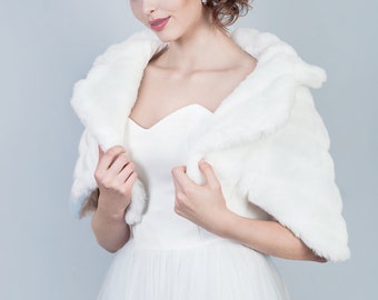 Winter bridal jacket Bridal faux mink fur jacket, Wedding fur shrug, Faux fur cape, Bridal caplet