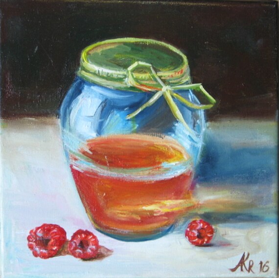 Still life painting Small oil painting Honey art Honey jar