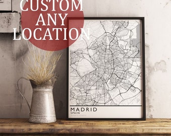 Custom Map Art. Any Location. Personalized Map. Minimal Design. City Map Art. Mounted Canvas Available