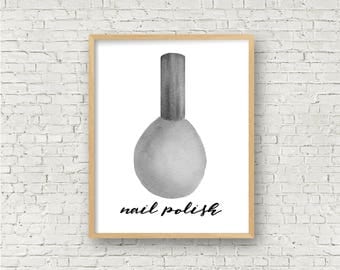 Black and White Makeup Art Print // Nail Polish Instant Digital Printable // Vanity Wall Decor // Simple Greyscale Glamour Print // Nails