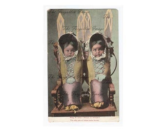 Digital Native American Indians Children in Papooses Vintage Postcards, Printable Vintage Ephemera, Digital Images 1930