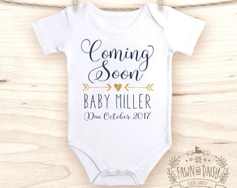 Pregnancy Announcement Onesie® - Coming Soon Onesie® - Reveal to Grandparents - Navy and Gold
