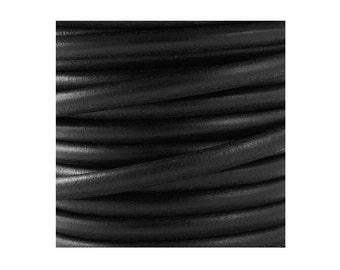 European black round leather cord 5mm - Genuine leather cord - Jewelry findings - First quality leather made in Spain - PER YARD