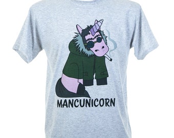 Mancunicorn Liam Gallagher Inspired Colour Grey White T-Shirt (TSHIRT8) Produced in UK Oasis Northern Quarter 90s Britpop Unicorn