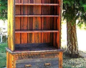 Country rustic bookcase, 2 piece bookcase, barnwood bookcase, barnwood furniture, country roads collection