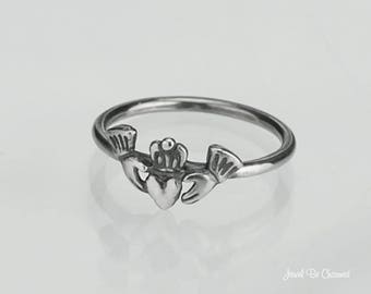 Sterling Silver Heart in Hands Ring .925 Claddagh Ring Custom Sizes