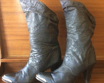 Zodiac Boots Black Leather 1980s Size 8