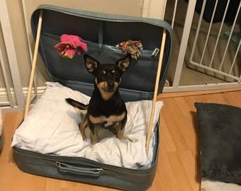 Blue Vintage Suitcase Pet Bed
