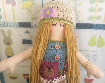 Handmade cloth doll, rag doll, fabric doll