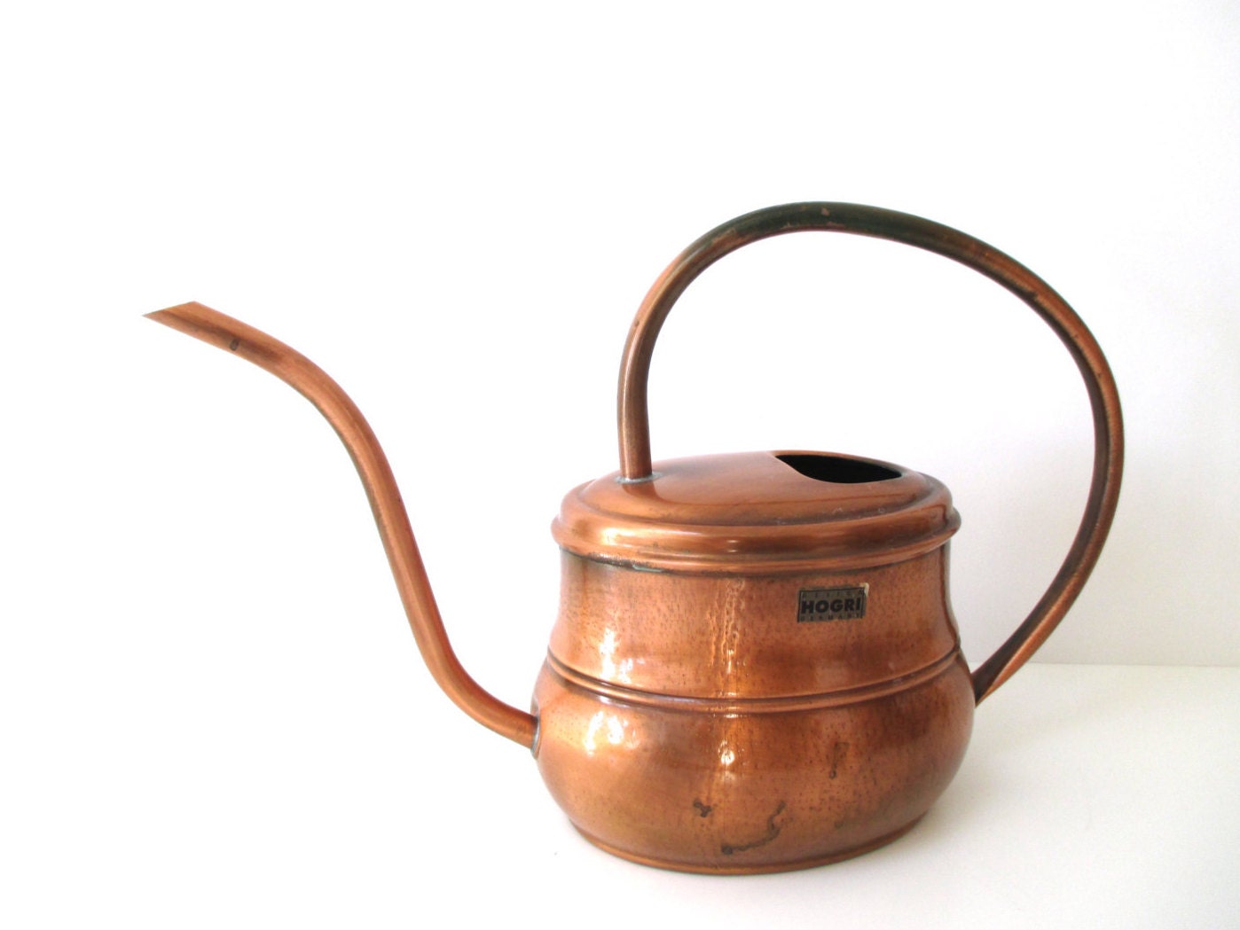 Oval Midcentury Modern Copper Watering Can Hammered Copper