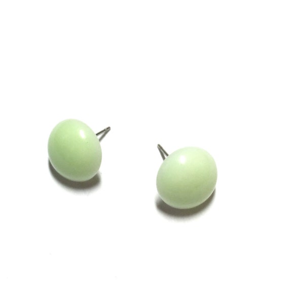 Mint Green Stud Earrings Mint Studs Retro Button by Leetie