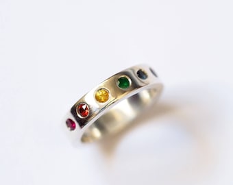 Rainbow Ring, Sterling Silver, Handmade Rainbow Eternity Band, Gem Quality Precios Stones, Made in Brighton, uk