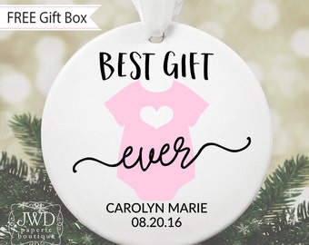 Best Gift Ever Onesie Personalized Baby Christmas Ornament Newborn Gift Personalized Baby Shower Gift Custom Birth Date Ornament #OR04MG