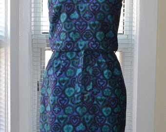 Vintage 60s Dress - Jewel Tone Beauty - Cotton Novelty Print - Blouson Bodice with Pencil Fit Skirt - Spring/Summer Style - xs/s