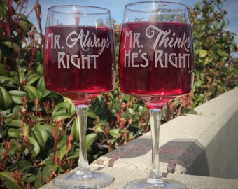 Gay Wedding Gift for Gay Men Gay Couple Mr Right Mr Always Right Wine Glass Set Same Sex